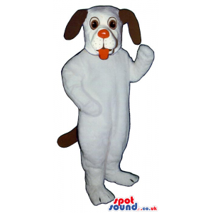 White Dog Plush Mascot With Long Black Ears And A Red Nose -