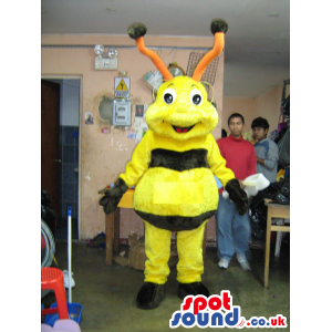 Fantasy Bee Plush Mascot With Long Orange Antennae - Custom
