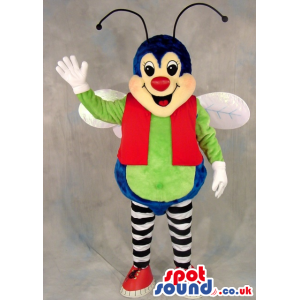 Fantasy Fly Plush Mascot Wearing Red And Green Garments -