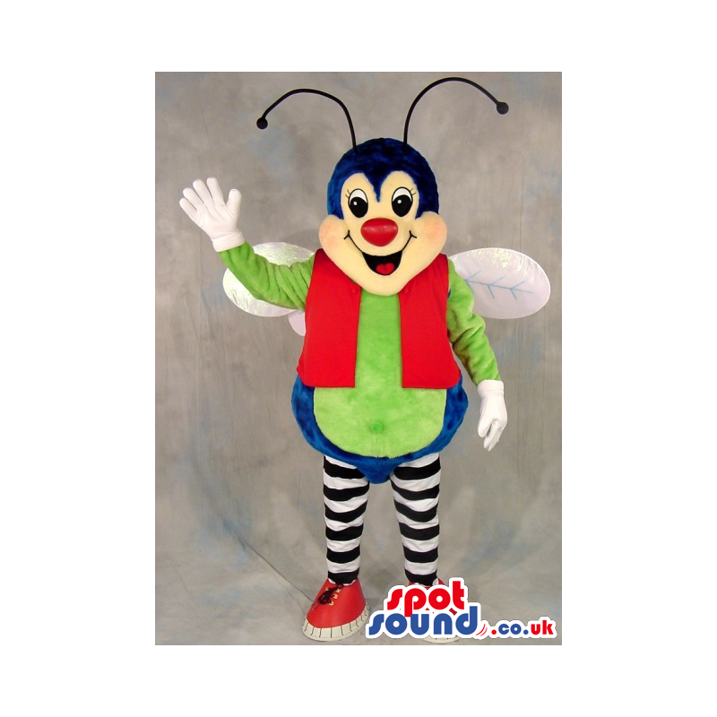Fantasy Fly Plush Mascot Wearing Red And Green Garments -