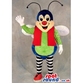 Fantasy Fly Plush Mascot Wearing Red And Green Garments -