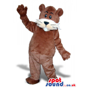 Hairy Brown Otter Plush Mascot With Beige And White Face -