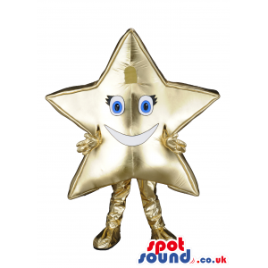 Golden star mascot with smiling face and golden hands and feet