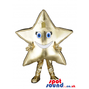 Golden star mascot with smiling face and golden hands and feet