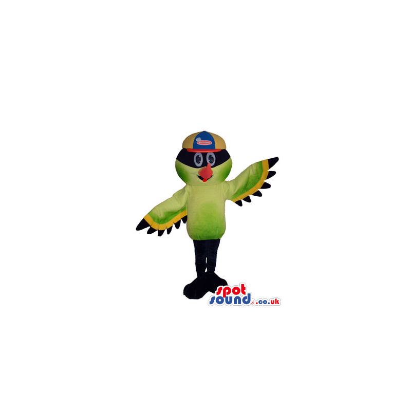 Amazing Colorful Bird Plush Mascot Wearing A Cap With Brand
