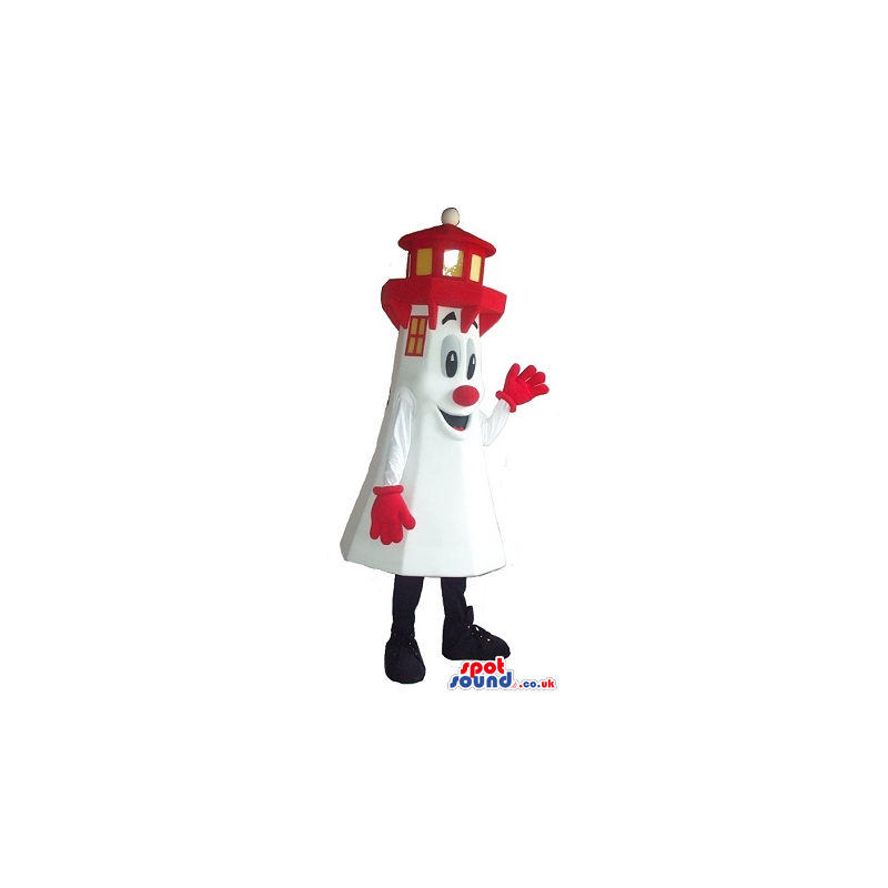 Amazing Funny Lighthouse Character Mascot With A Red Nose -