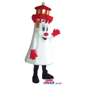 Amazing Funny Lighthouse Character Mascot With A Red Nose -