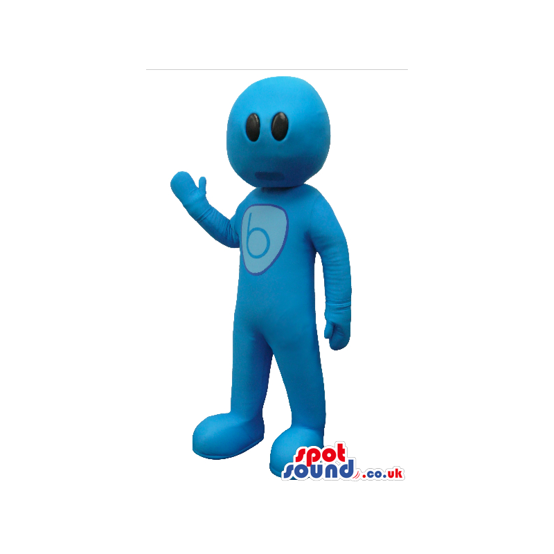 Fantasy Blue Creature Plush Mascot With A Round Head And A Logo