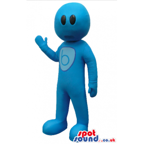 Fantasy Blue Creature Plush Mascot With A Round Head And A Logo