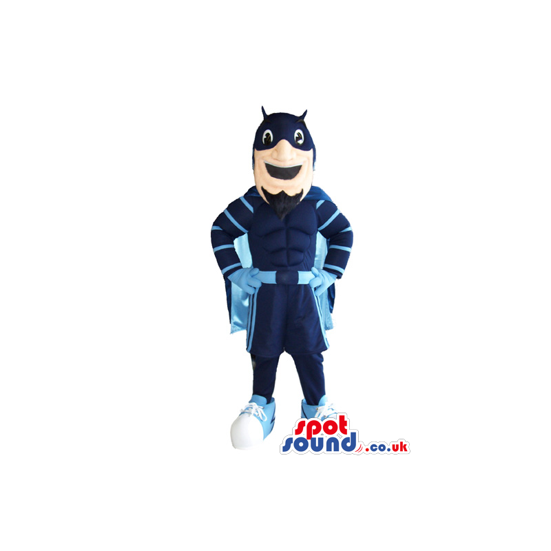 Superhero Plush Mascot Wearing Blue Garments And Cape - Custom