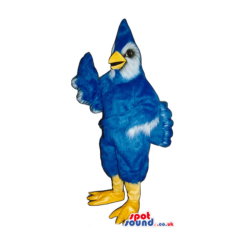 Blue Bird Plush Mascot With A White Face And Pointy Head -