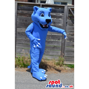 Customizable Cool All Blue Cat Mascot With White Claws - Custom