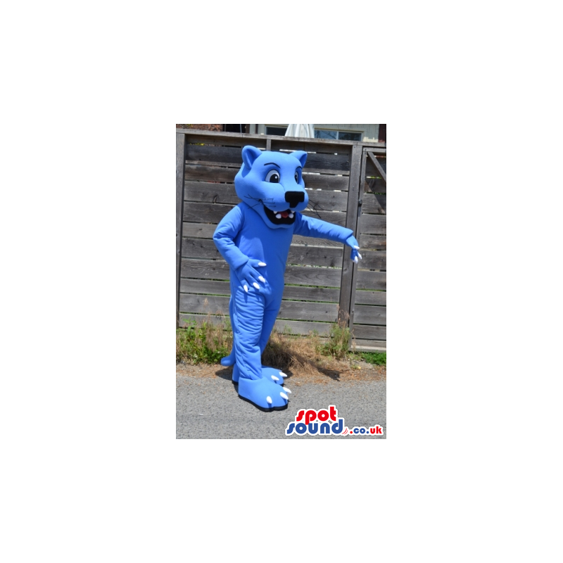 Customizable Cool All Blue Cat Mascot With White Claws - Custom
