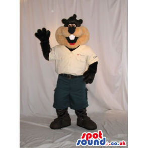 Chipmunk Plush Mascot Wearing A White T-Shirt And Pants -