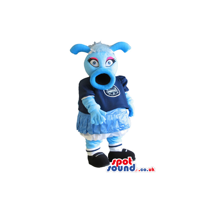 Blue Creature Plush Mascot Wearing School Girl Garments -