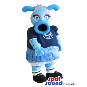 Blue Creature Plush Mascot Wearing School Girl Garments -