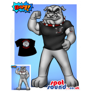 Drawing Of A Grey Bulldog Mascot Wearing A Customizable T-Shirt