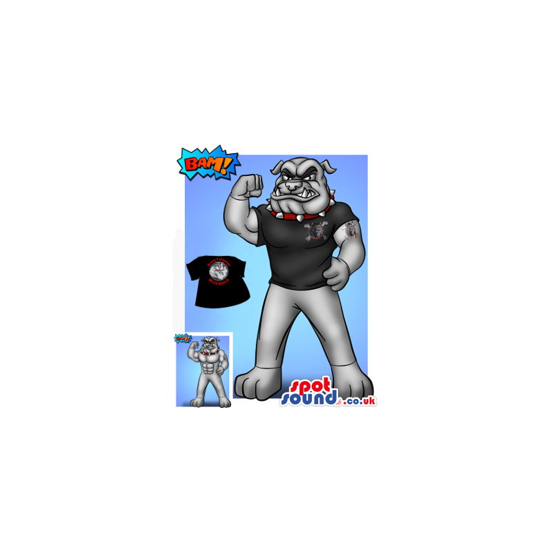 Drawing Of A Grey Bulldog Mascot Wearing A Customizable T-Shirt