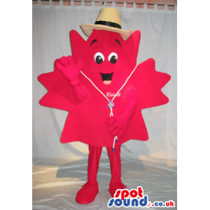 Cute Big Red Maple Leaf Plush Mascot With A Logo And Hat -