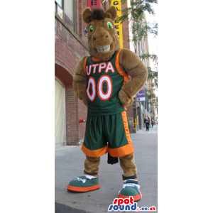 Brown Horse Animal Plush Mascot Wearing Basketball Clothes -