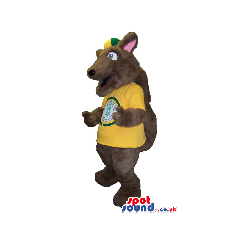 Cute Dark Brown Squirrel Plush Mascot With Yellow T-Shirt And