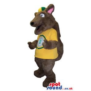 Cute Dark Brown Squirrel Plush Mascot With Yellow T-Shirt And