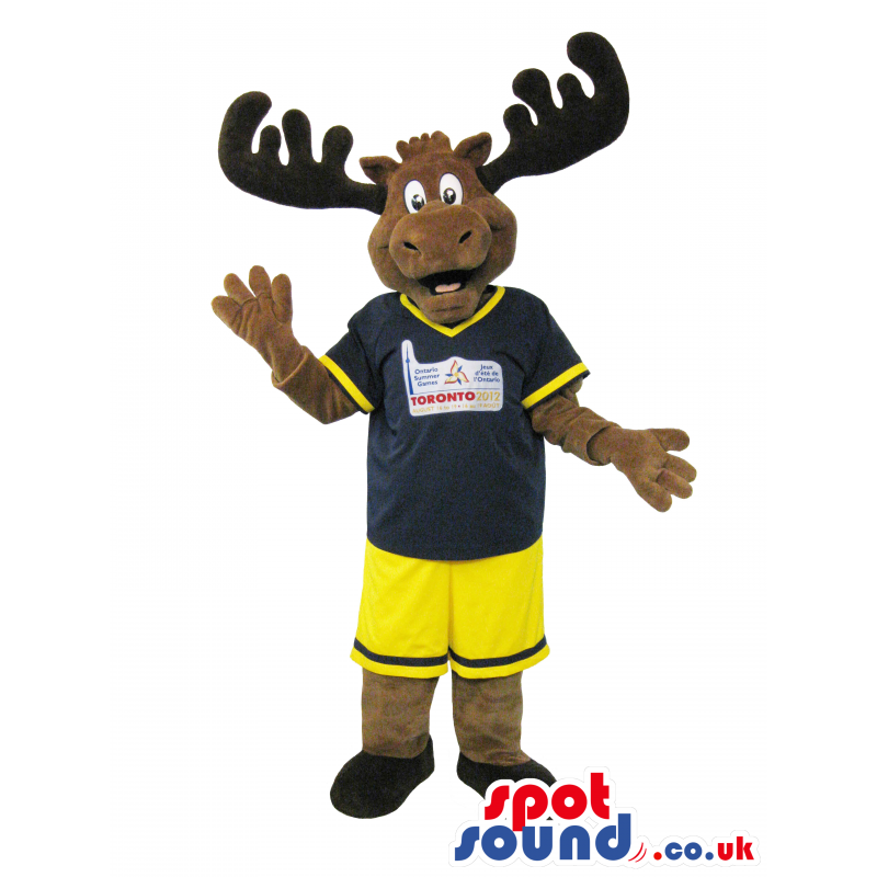 Cute Dark Brown Reindeer Plush Mascot With Yellow Shorts -