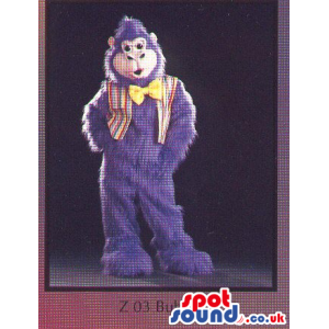 Purple Chimpanzee Plush Mascot Wearing A Vest And Bow Tie -