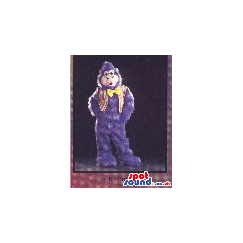 Purple Chimpanzee Plush Mascot Wearing A Vest And Bow Tie -