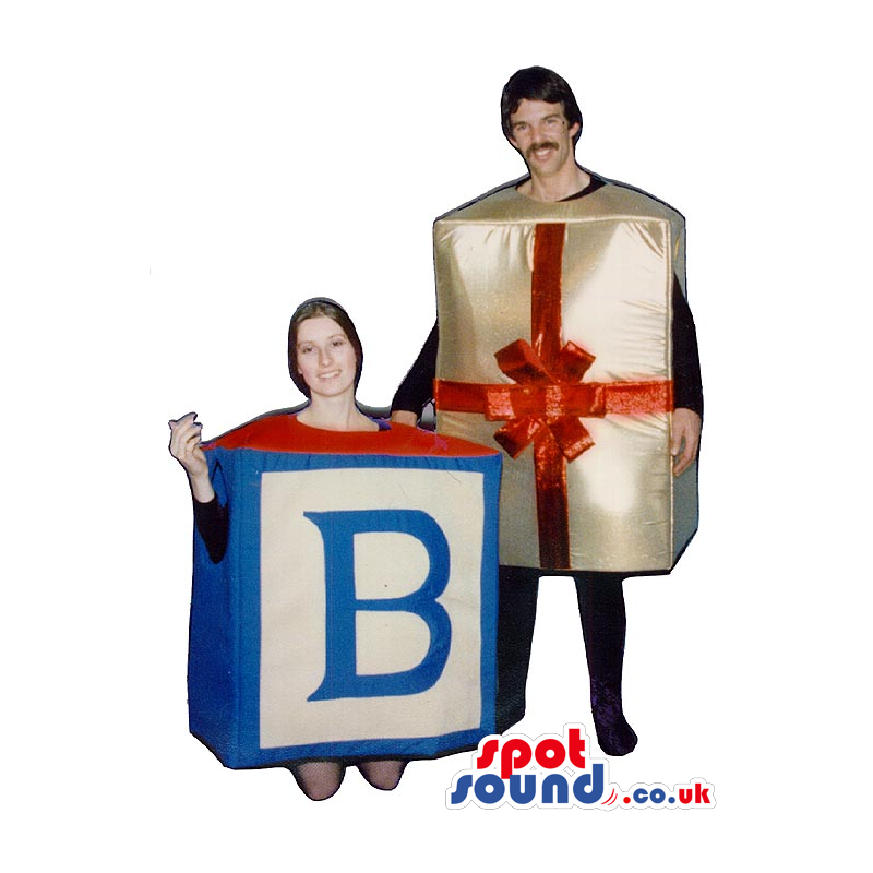 Two Amazing Gift And Letter B Couple Adult Size Costumes -