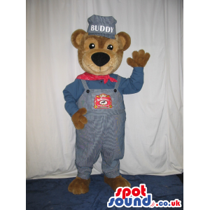 Brown Teddy Bear Mascot Wearing Countryside Garments. - Custom