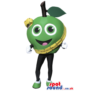 Green Apple Fruit Plush Mascot With Funny Face And Metric Tape