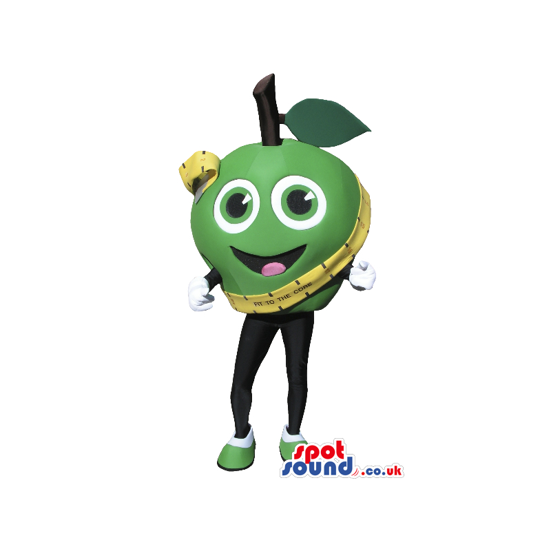 Green Apple Fruit Plush Mascot With Funny Face And Metric Tape