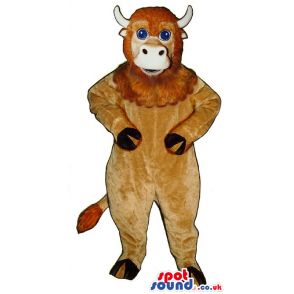 Brown Bull Animal Mascot With Hairy Face And Blue Eyes - Custom