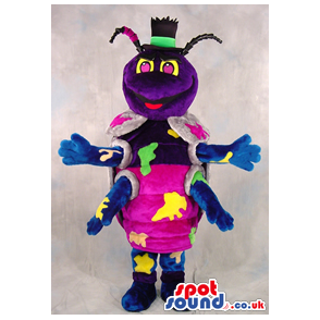 Purple Bug Plush Mascot With Top Hat And Colorful Spots -