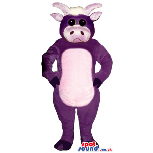 Cute Purple Cow Animal Plush Mascot With A White Belly. -