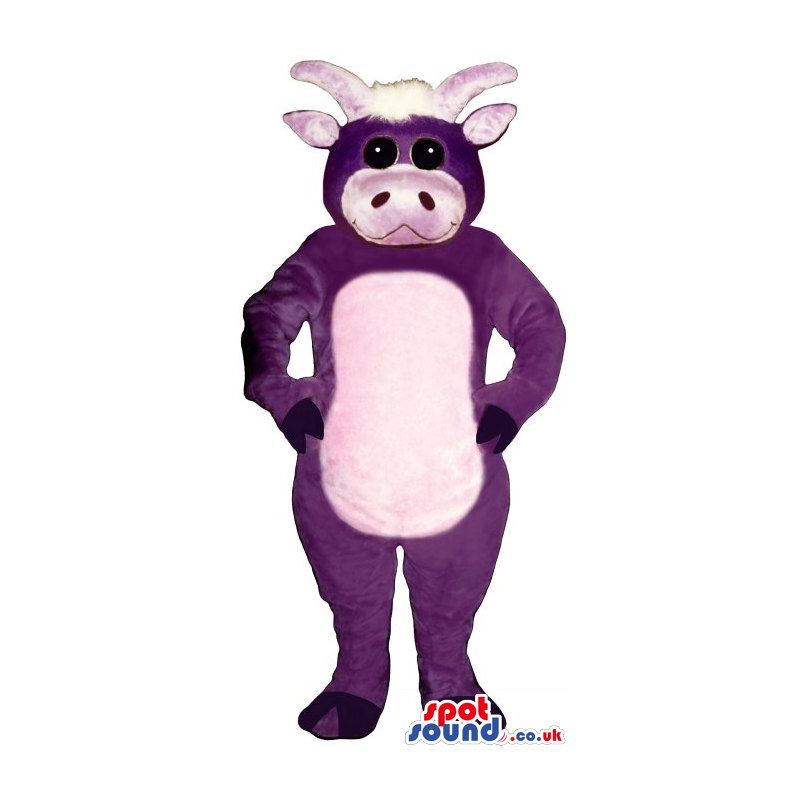 Cute Purple Cow Animal Plush Mascot With A White Belly. -