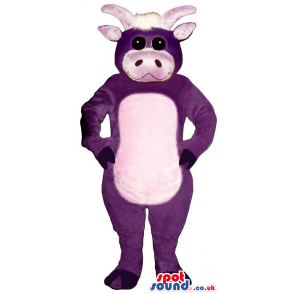 Cute Purple Cow Animal Plush Mascot With A White Belly. -