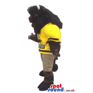 Dark Brown Bison Plush Mascot Wearing Football Sports Clothes -