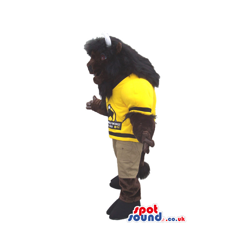 Dark Brown Bison Plush Mascot Wearing Football Sports Clothes -