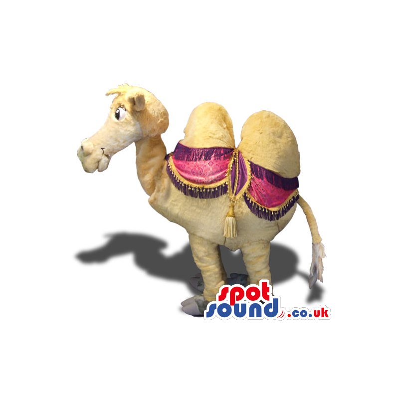 Funny Beige Camel Animal Plush Mascot With A Pink Saddle -