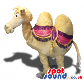 Funny Beige Camel Animal Plush Mascot With A Pink Saddle -