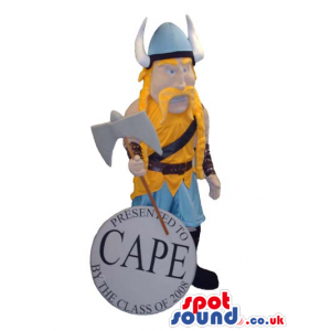 Character Mascot Wearing Viking Yellow And Blue Garments -