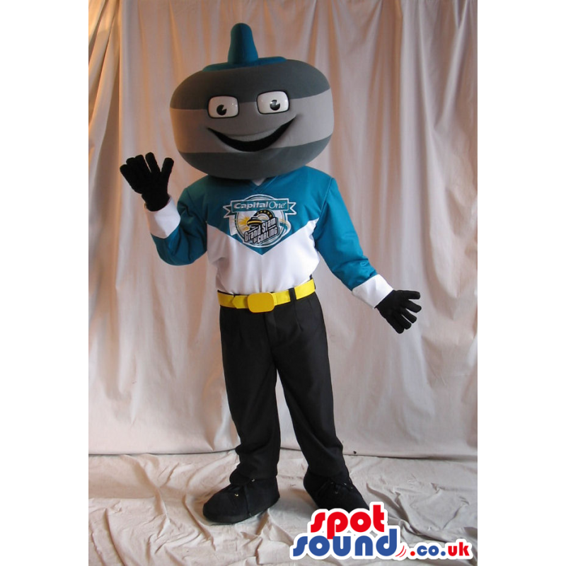 Funny Curling Stone Mascot Wearing Sports Garments With Logo -