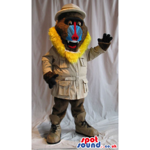 Baboon Animal Plush Mascot Wearing Explorer Garments - Custom