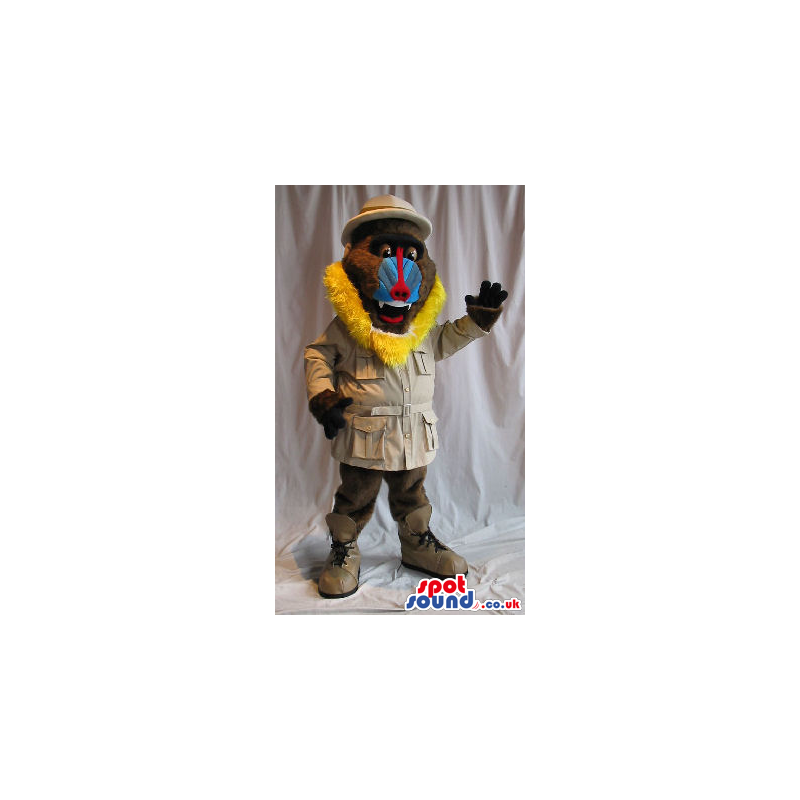 Baboon Animal Plush Mascot Wearing Explorer Garments - Custom
