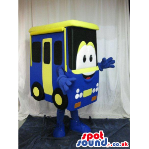 Cartoon Funny Catchy Yellow And Blue Train Plush Mascot -