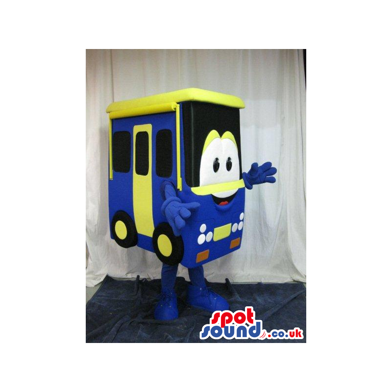 Cartoon Funny Catchy Yellow And Blue Train Plush Mascot -