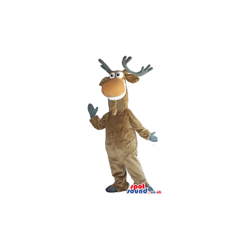 Beige Deer Cartoon Character Plush Mascot With Big Grey Horns -