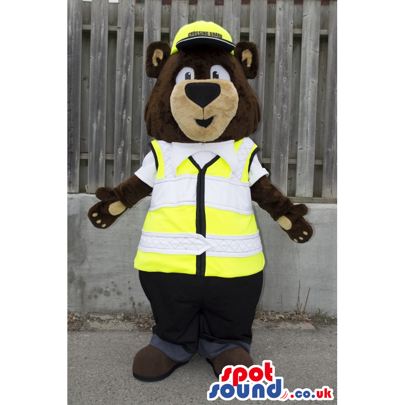 Bear Animal Plush Mascot With A Construction Vest And Helmet -